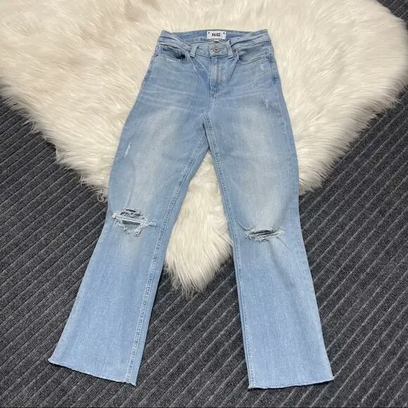 Paige Denim Atley Ankle Flare Jeans High Waist Floretta Destructed Size 24